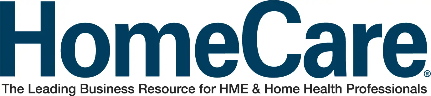 blue letters spelling HomeCare with the words The Leading Business Resource for HME & Home Health Professionals below it. 